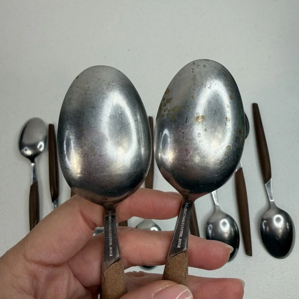 Eldan ELD2-BROWN‎ Set Of 12 Spoons Mid Century Modern Flatware Stainless Steel